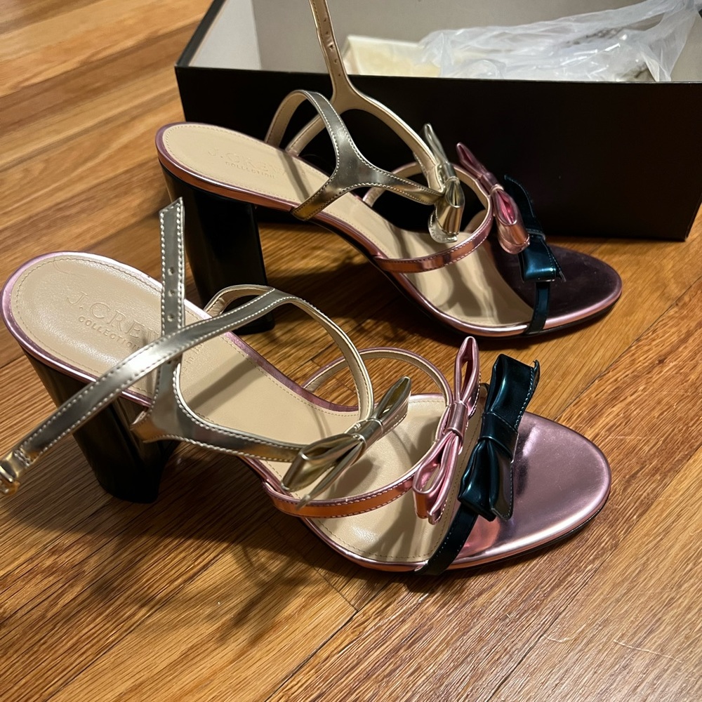 Jcrew bow metallic block heel